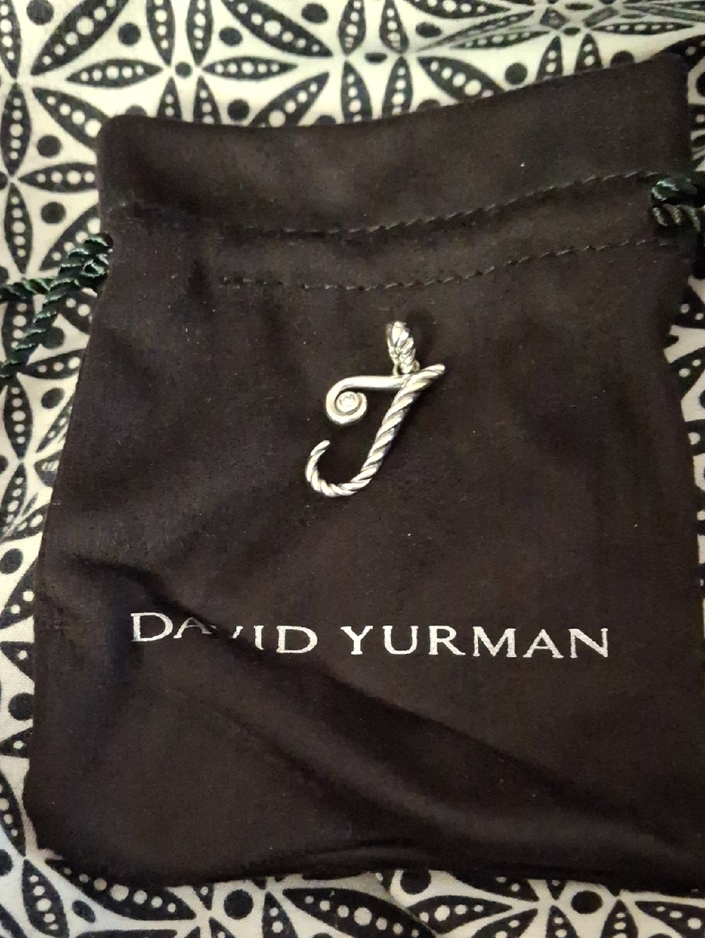 David Yurman Sterling Silver Twisted Cable Initial J Charm With Diamond